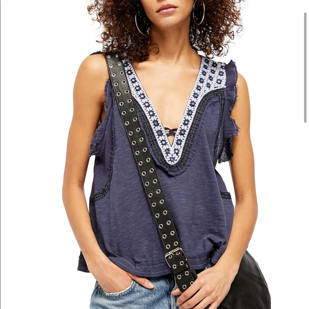 FREE PEOPLE Embroidered Embellished Top